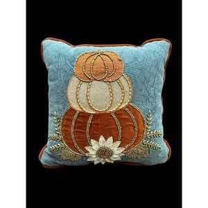 12"‎ x 12" Pumpkin Stack Pillow Well Dressed Home Sunflower Beading Fall Autumn